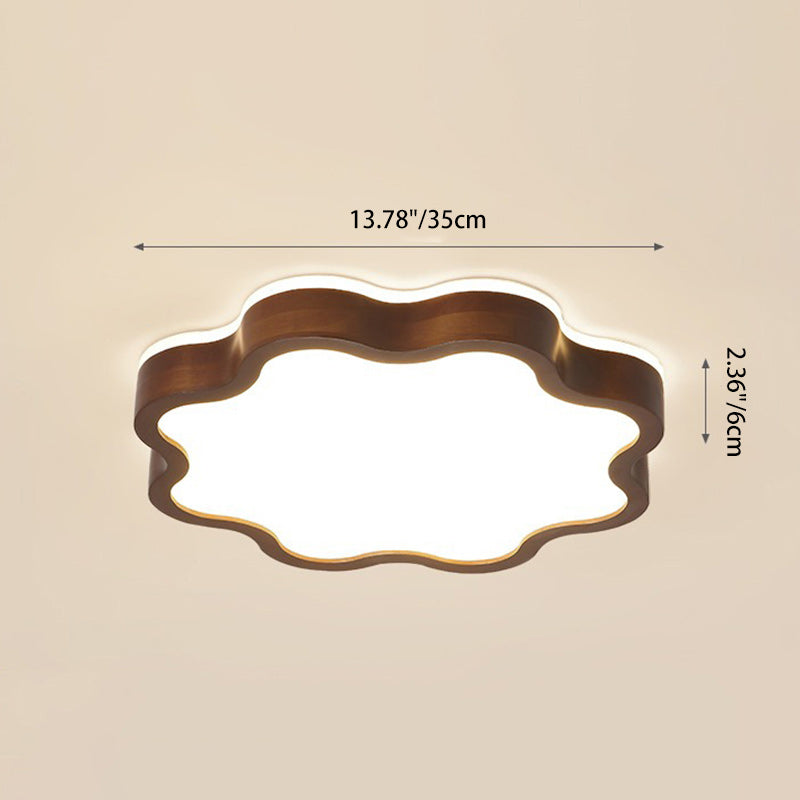 Contemporary Creative Cloud Shape Wood Grain Rubberwood Acrylic Shade LED Flush Mount Ceiling Light For Living Room