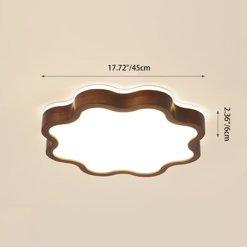 Lumière de plafond LED à montage affleurant en forme de nuage créatif contemporain en grain de bois en caoutchouc et acrylique pour salon 