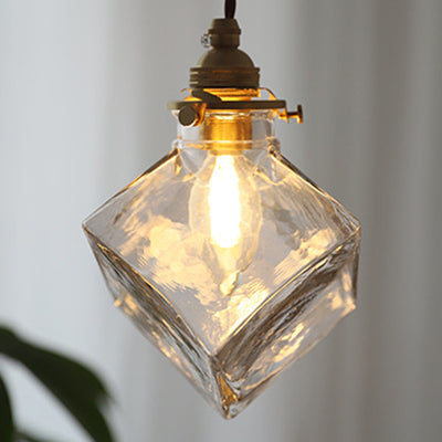 Traditional Japanese Square Ice Cube Glass Shade 1-Light Pendant Light For Living Room