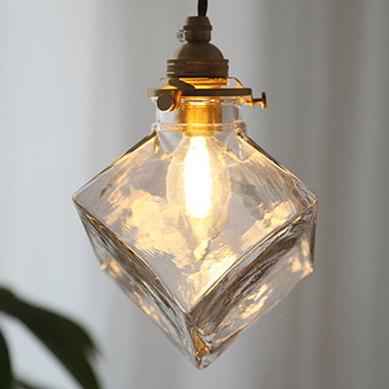 Traditional Japanese Square Ice Cube Glass Shade 1-Light Pendant Light For Living Room