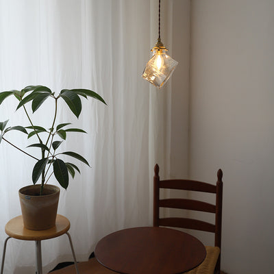 Traditional Japanese Square Ice Cube Glass Shade 1-Light Pendant Light For Living Room