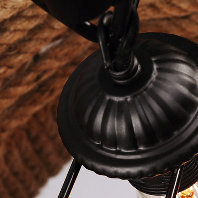 Traditional Vintage Round Iron Hemp Rope Shade 1-Light Pendant Light For Living Room