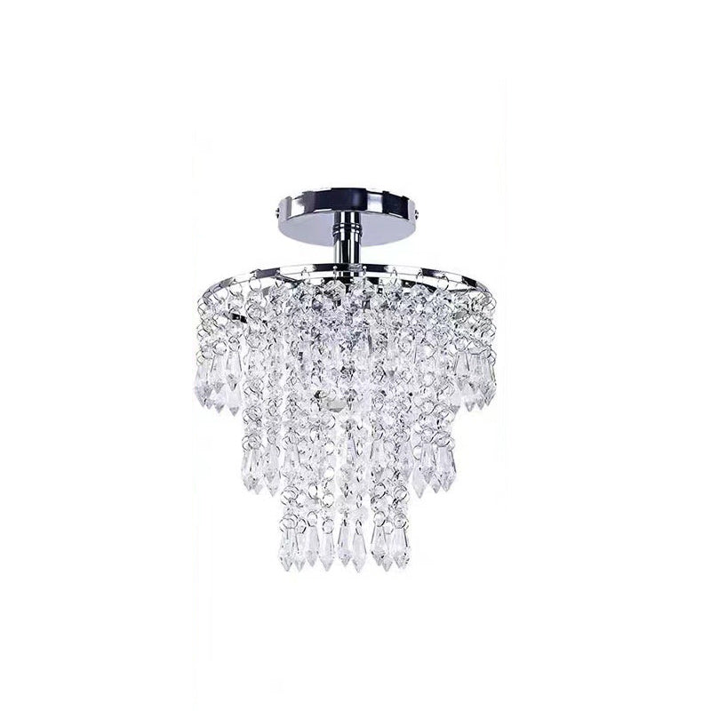 Moderno lujo multicapa redondo de cristal con marco de hierro 1-luz semi-empotrado para el techo del salón 