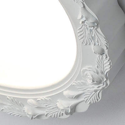 Traditional French Round Carved Flower Iron Resin Acrylic LED Flush Mount Ceiling Light For Bedroom