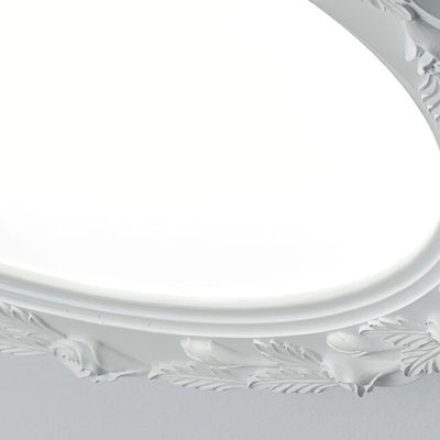 Traditional French Round Carved Flower Iron Resin Acrylic LED Flush Mount Ceiling Light For Bedroom