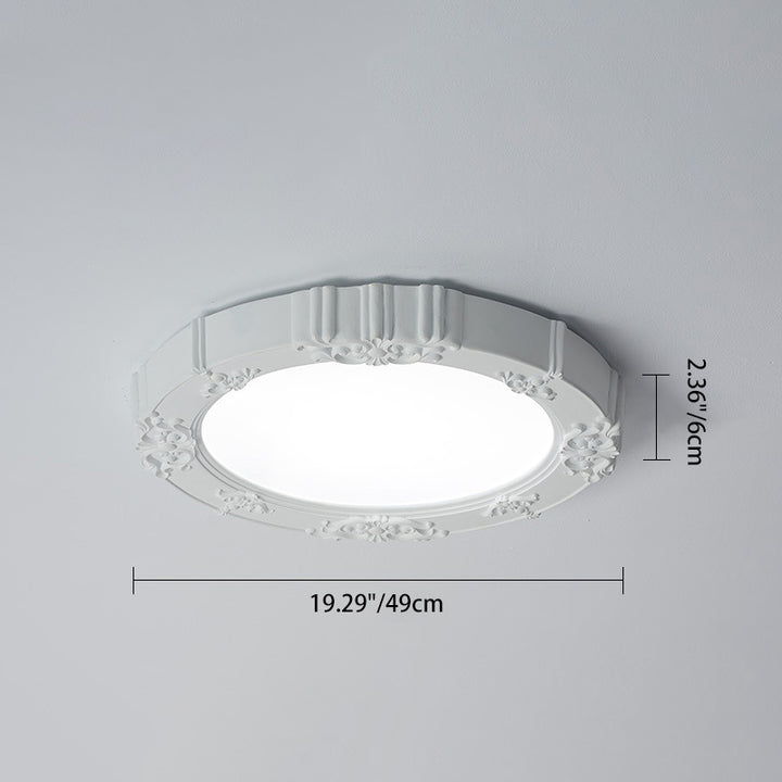 Traditionelle französische runde geschnitzte Blumen Eisenharz Acryl LED Deckenleuchte für Schlafzimmer 