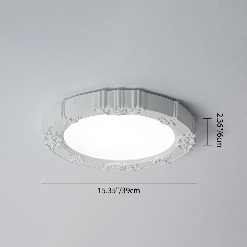 Traditionelle französische runde geschnitzte Blumen Eisenharz Acryl LED Deckenleuchte für Schlafzimmer 