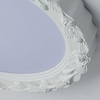 Traditional French Round Carved Flower Iron Resin Acrylic LED Flush Mount Ceiling Light For Bedroom