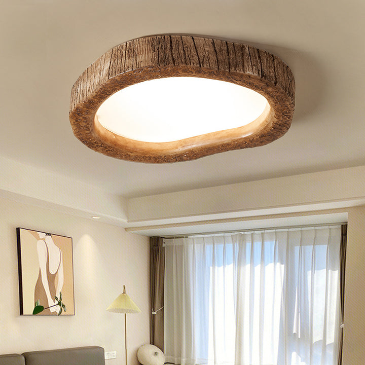 Lustre de plafond à LED monté en surface en résine acrylique à grain de bois créatif contemporain pour chambre 