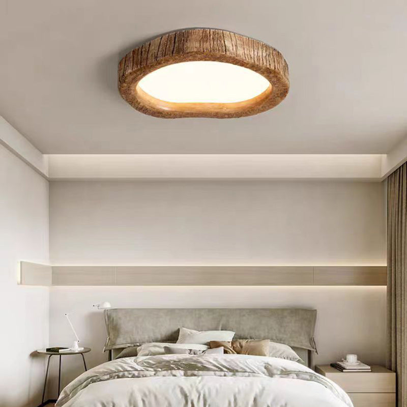 Contemporary Creative Love Wood Grain Resin Acrylic LED Flush Mount Ceiling Light For Bedroom