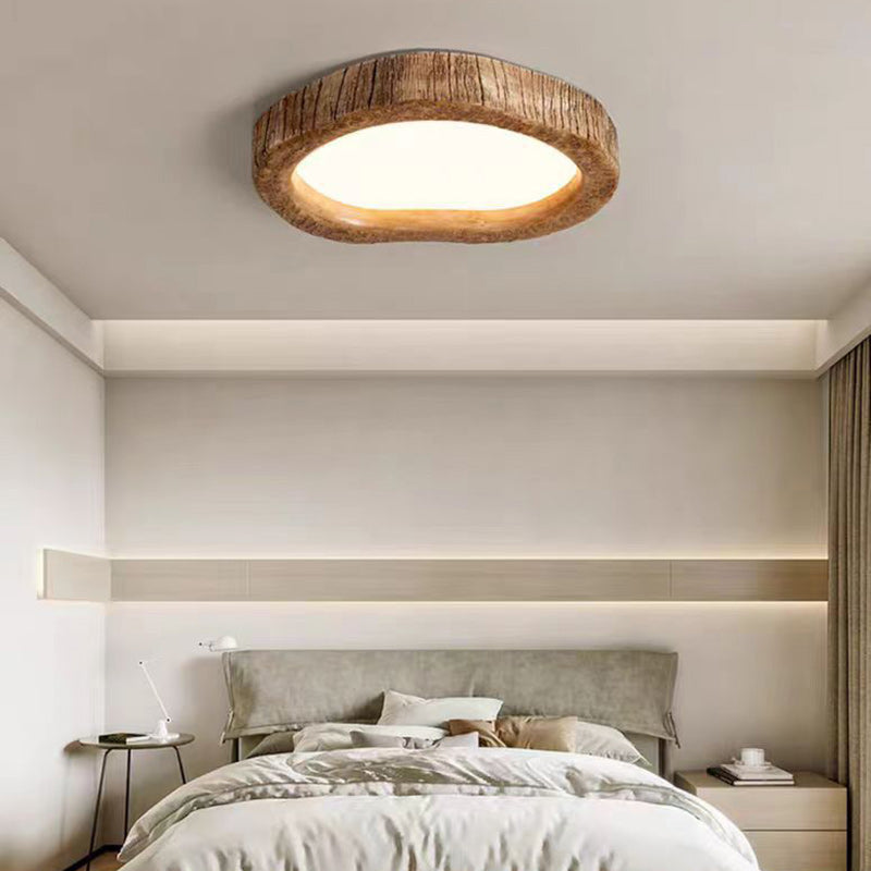 Contemporary Creative Love Wood Grain Resin Acrylic LED Flush Mount Ceiling Light For Bedroom