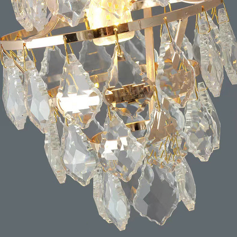 Traditional European Round Metal Frame Crystal Shade 1-Light Semi-Flush Mount Ceiling Light For Hallway