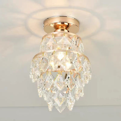 Traditional European Round Metal Frame Crystal Shade 1-Light Semi-Flush Mount Ceiling Light For Hallway