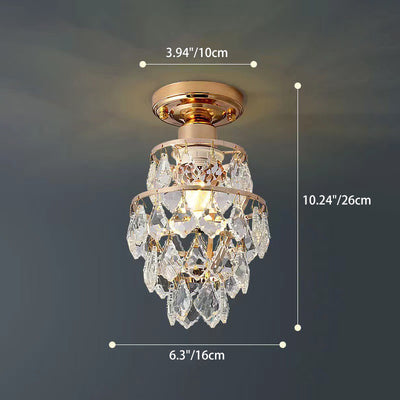 Traditional European Round Metal Frame Crystal Shade 1-Light Semi-Flush Mount Ceiling Light For Hallway