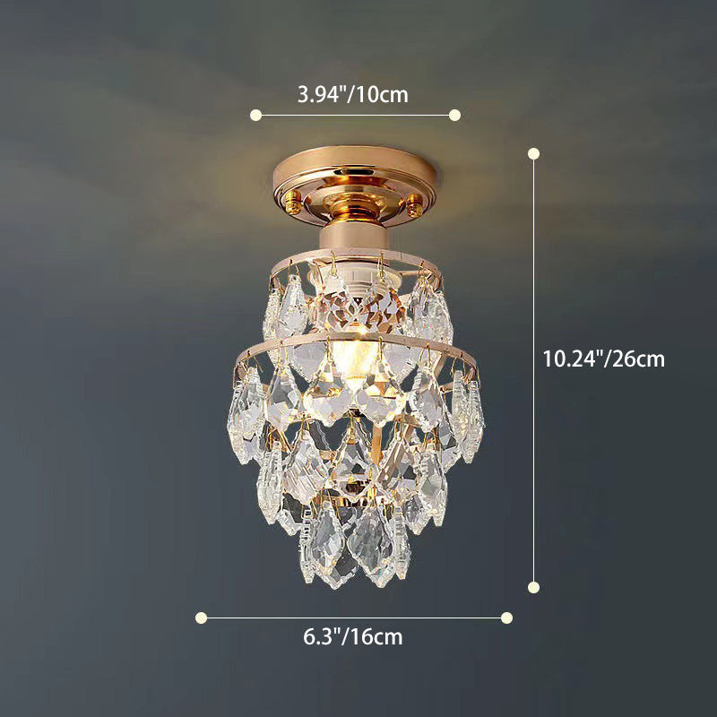 Traditional European Round Metal Frame Crystal Shade 1-Light Semi-Flush Mount Ceiling Light For Hallway