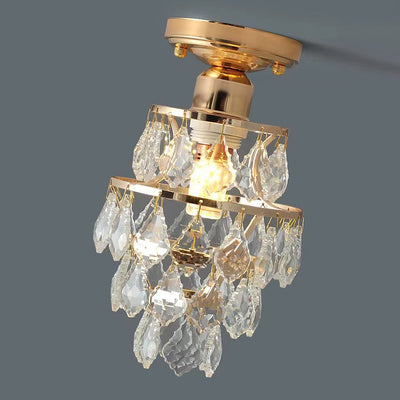 Traditional European Round Metal Frame Crystal Shade 1-Light Semi-Flush Mount Ceiling Light For Hallway