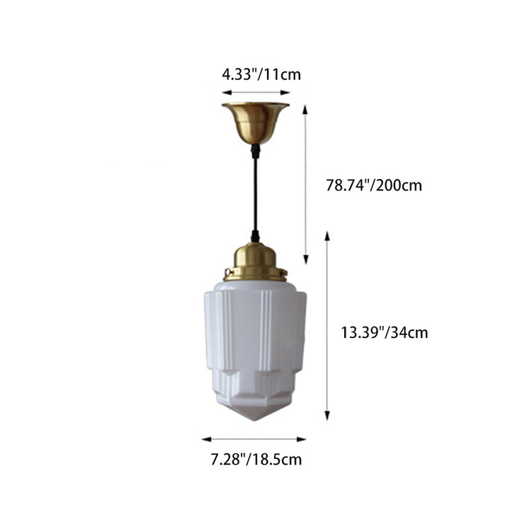 Traditional Vintage Round Cylinder Pagoda Shape Brass Glass 1-Light Pendant Light For Living Room