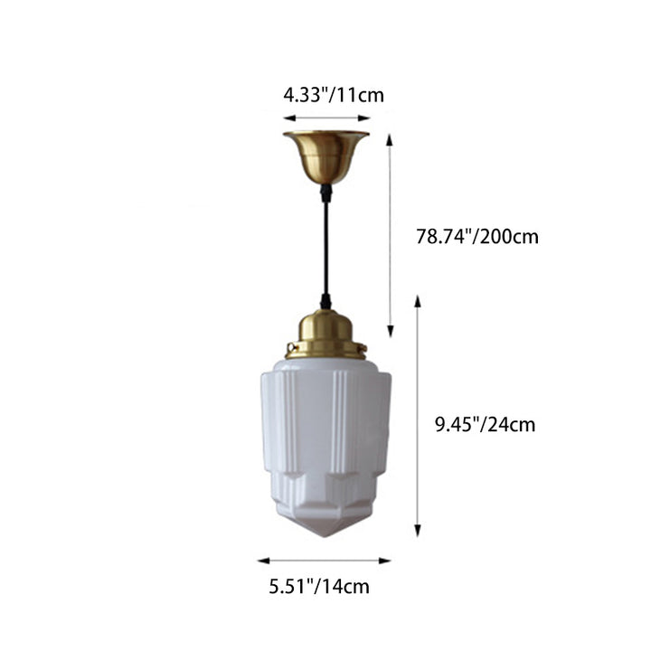 Traditional Vintage Round Cylinder Pagoda Shape Brass Glass 1-Light Pendant Light For Living Room