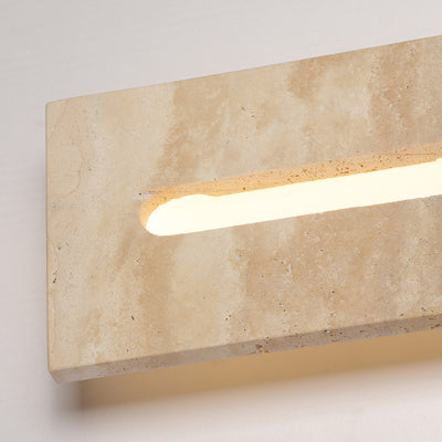 Moderne minimalistische Außen- und Innen-Wandleuchte mit rechteckigem gelbem Travertinrahmen und Acrylschirm für das Wohnzimmer 