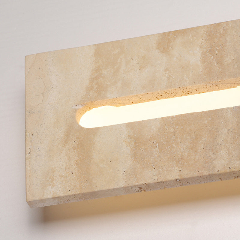 Moderne minimalistische Außen- und Innen-Wandleuchte mit rechteckigem gelbem Travertinrahmen und Acrylschirm für das Wohnzimmer 