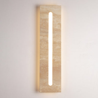 Moderne minimalistische Außen- und Innen-Wandleuchte mit rechteckigem gelbem Travertinrahmen und Acrylschirm für das Wohnzimmer 