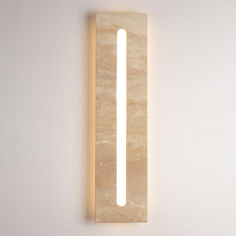 Moderne minimalistische Außen- und Innen-Wandleuchte mit rechteckigem gelbem Travertinrahmen und Acrylschirm für das Wohnzimmer 