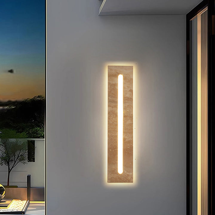 Modern Minimalist Outdoor Indoor Rectangle Yellow Travertine Frame Acrylic Shade LED Wall Sconce Lamp For Living Room