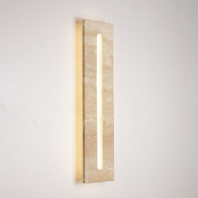 Moderne minimalistische Außen- und Innen-Wandleuchte mit rechteckigem gelbem Travertinrahmen und Acrylschirm für das Wohnzimmer 