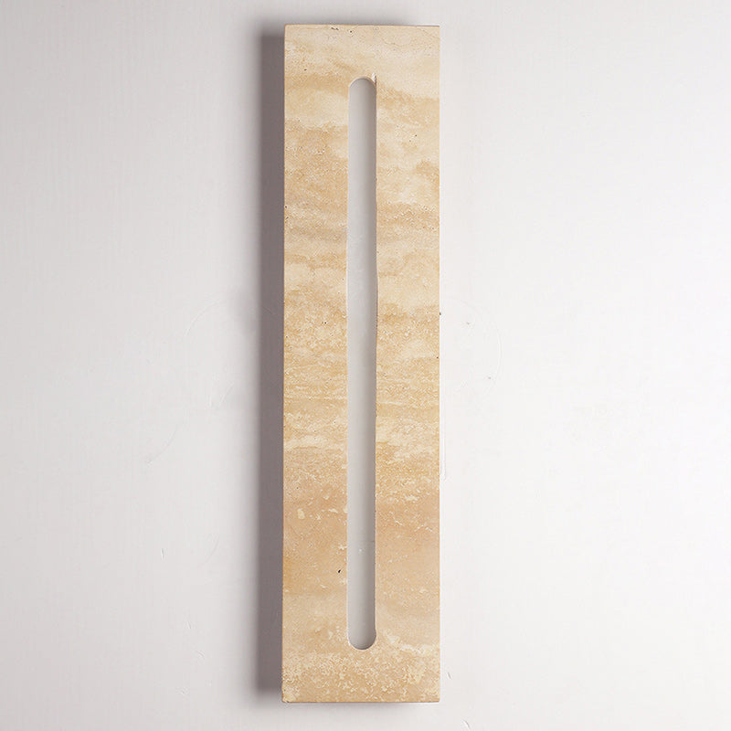 Moderne minimalistische Außen- und Innen-Wandleuchte mit rechteckigem gelbem Travertinrahmen und Acrylschirm für das Wohnzimmer 