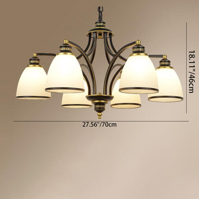 Traditional Rustic Branch Curved Rod Cup Shape Domed Hardware Frame Glass Shade 3/6/8 Light Chandelier For Living Room