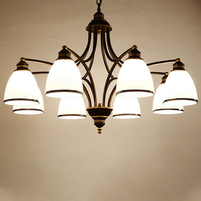 Traditional Rustic Branch Curved Rod Cup Shape Domed Hardware Frame Glass Shade 3/6/8 Light Chandelier For Living Room