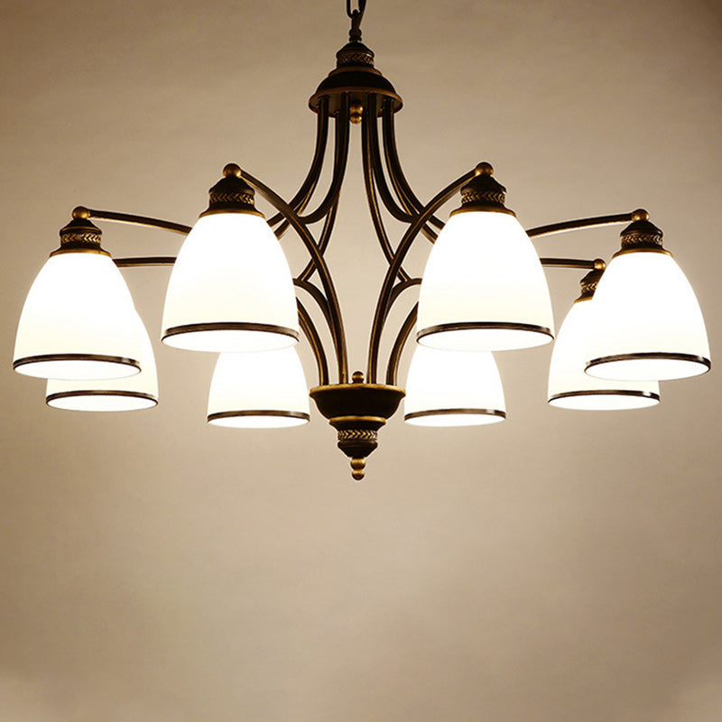 Traditional Rustic Branch Curved Rod Cup Shape Domed Hardware Frame Glass Shade 3/6/8 Light Chandelier For Living Room