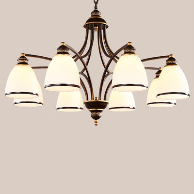 Traditional Rustic Branch Curved Rod Cup Shape Domed Hardware Frame Glass Shade 3/6/8 Light Chandelier For Living Room