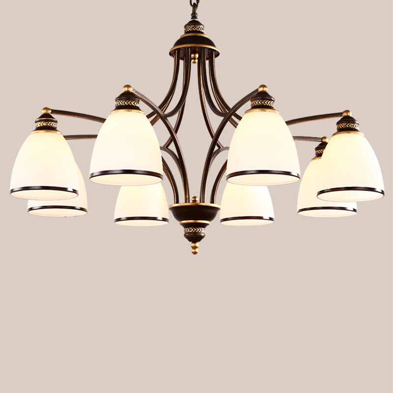Traditional Rustic Branch Curved Rod Cup Shape Domed Hardware Frame Glass Shade 3/6/8 Light Chandelier For Living Room