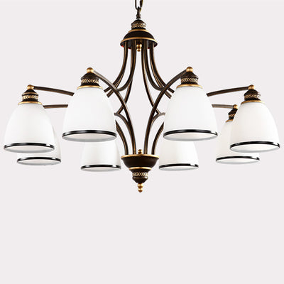 Traditional Rustic Branch Curved Rod Cup Shape Domed Hardware Frame Glass Shade 3/6/8 Light Chandelier For Living Room