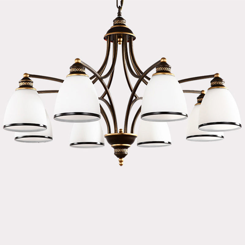 Traditional Rustic Branch Curved Rod Cup Shape Domed Hardware Frame Glass Shade 3/6/8 Light Chandelier For Living Room
