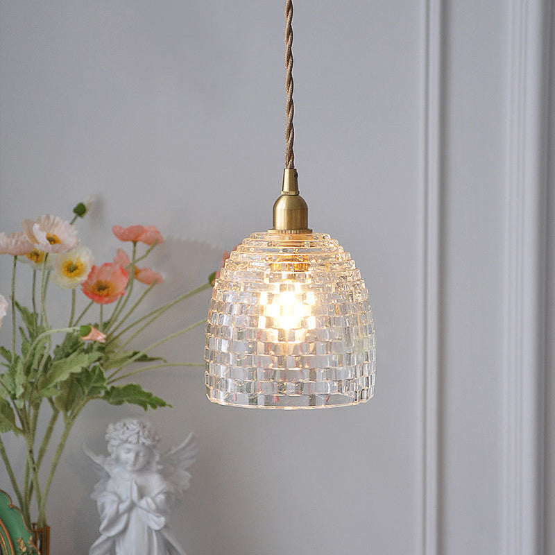 Forme de tasse carrée ronde rétro contemporaine Abat-jour en verre en fer Suspension 1 lumière pour salon 