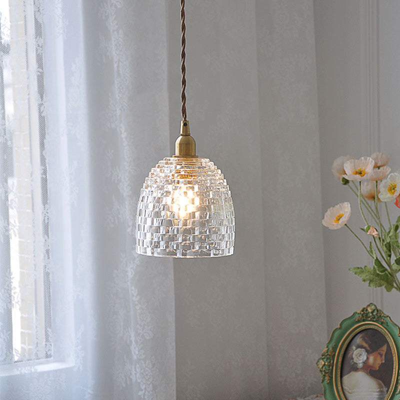 Contemporary Retro Round Square Cup Shape Iron Glass Shade 1-Light Pendant Light For Living Room