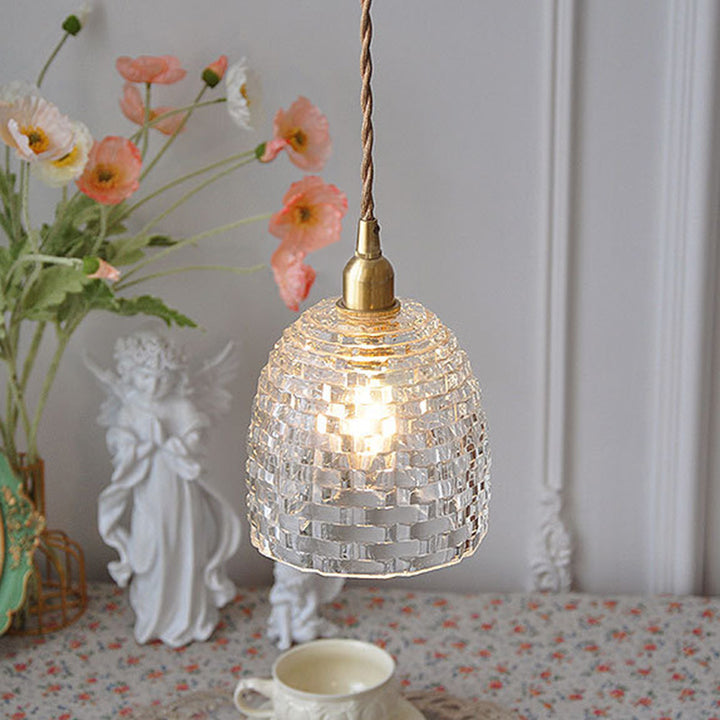 Forme de tasse carrée ronde rétro contemporaine Abat-jour en verre en fer Suspension 1 lumière pour salon 