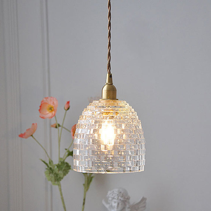 Forme de tasse carrée ronde rétro contemporaine Abat-jour en verre en fer Suspension 1 lumière pour salon 