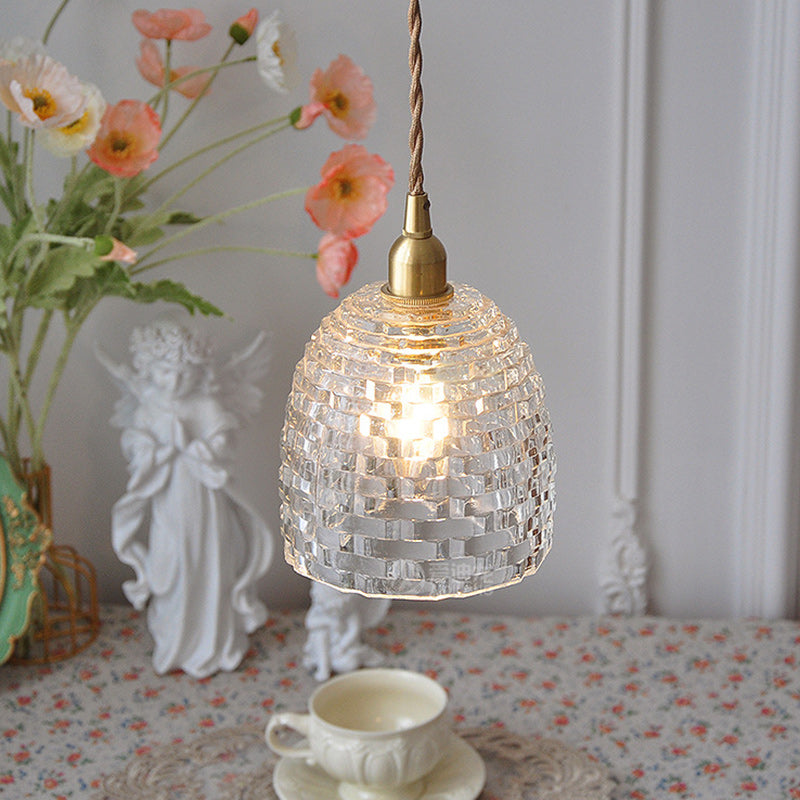 Forme de tasse carrée ronde rétro contemporaine Abat-jour en verre en fer Suspension 1 lumière pour salon 