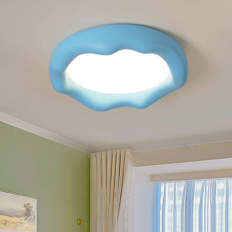 Contemporary Creative Round Iceberg Shape Wave Iron Resin Acrylic Shade LED Flush Mount Ceiling Light For Bedroom