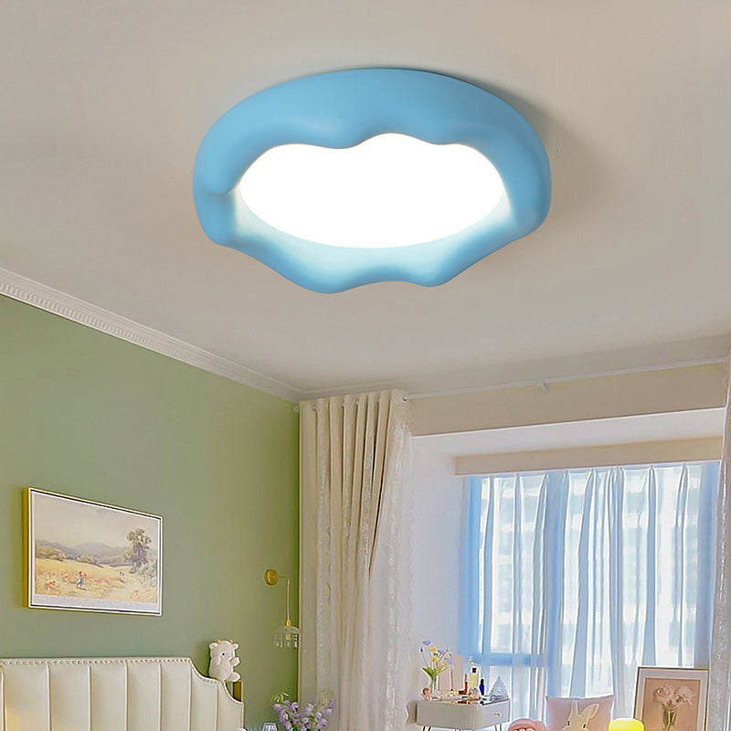 Contemporary Creative Round Iceberg Shape Wave Iron Resin Acrylic Shade LED Flush Mount Ceiling Light For Bedroom