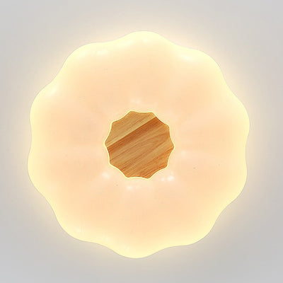 Contemporary Creative Round Cloud Shape Solid Wood Iron Acrylic Shade LED Flush Mount Ceiling Light For Bedroom