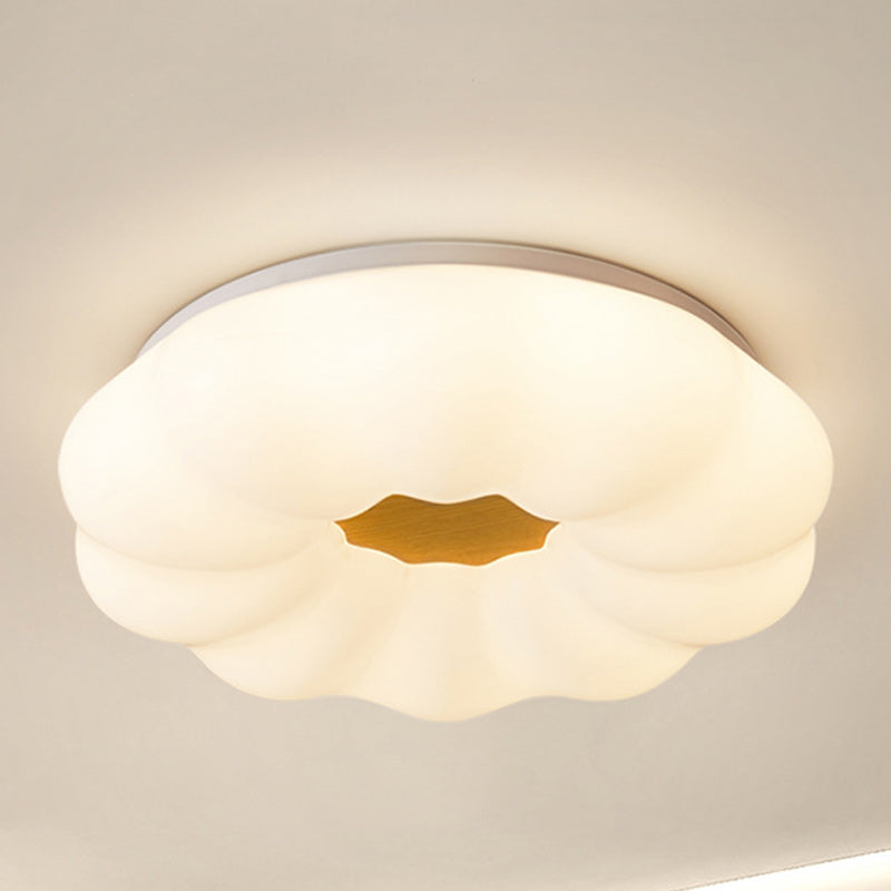 Contemporary Creative Round Cloud Shape Solid Wood Iron Acrylic Shade LED Flush Mount Ceiling Light For Bedroom