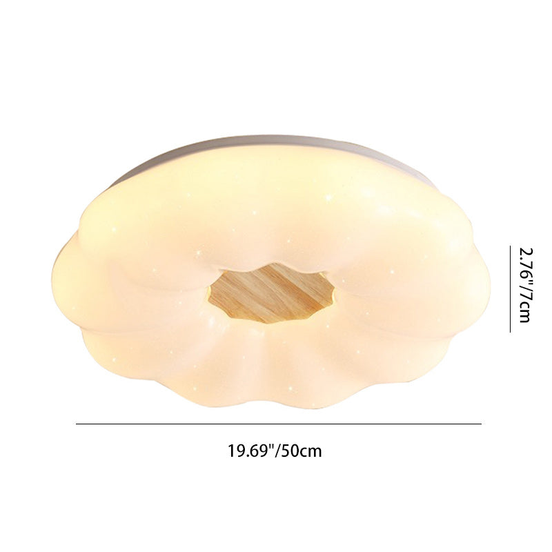 Contemporary Creative Round Cloud Shape Solid Wood Iron Acrylic Shade LED Flush Mount Ceiling Light For Bedroom