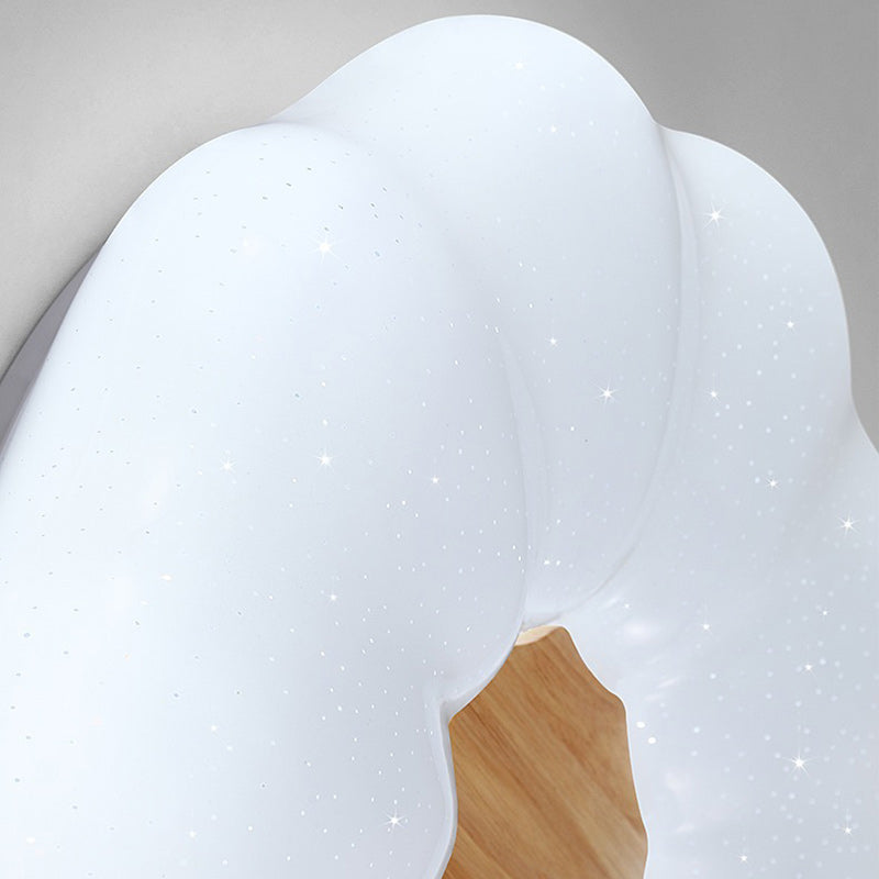 Contemporary Creative Round Cloud Shape Solid Wood Iron Acrylic Shade LED Flush Mount Ceiling Light For Bedroom