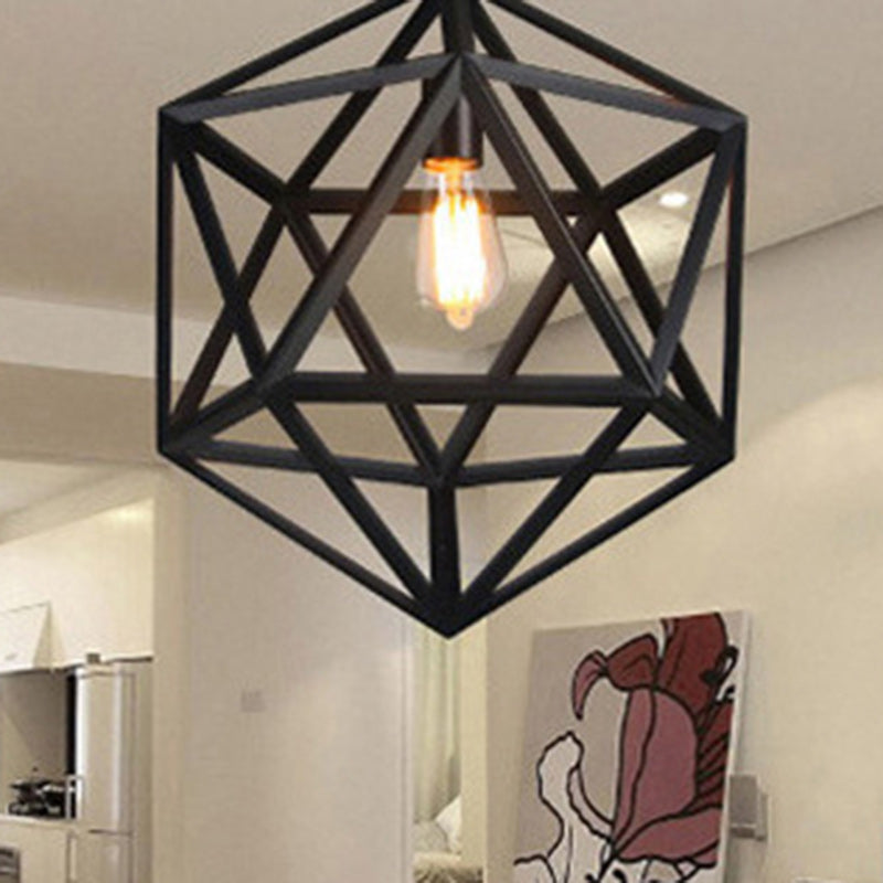 Suspension contemporaine géométrique polygonale en fer à 1 lumière pour salon 