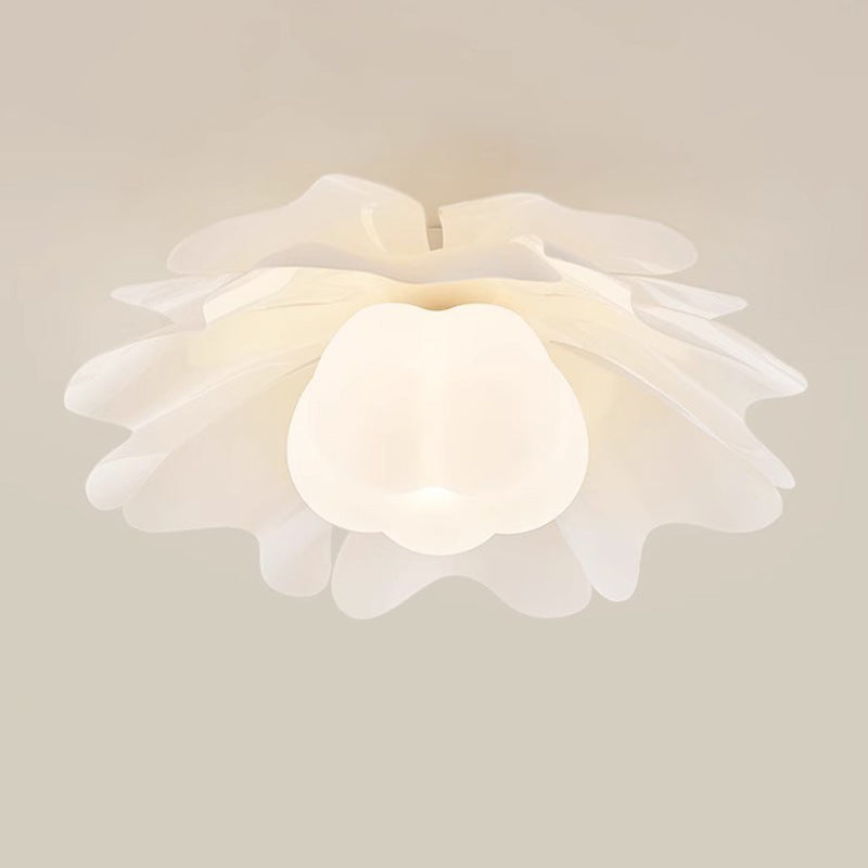 Contemporary Creative Flower Pumpkin Shape Hardware Frame Acrylic Shade 1-Light Flush Mount Ceiling Light For Living Room