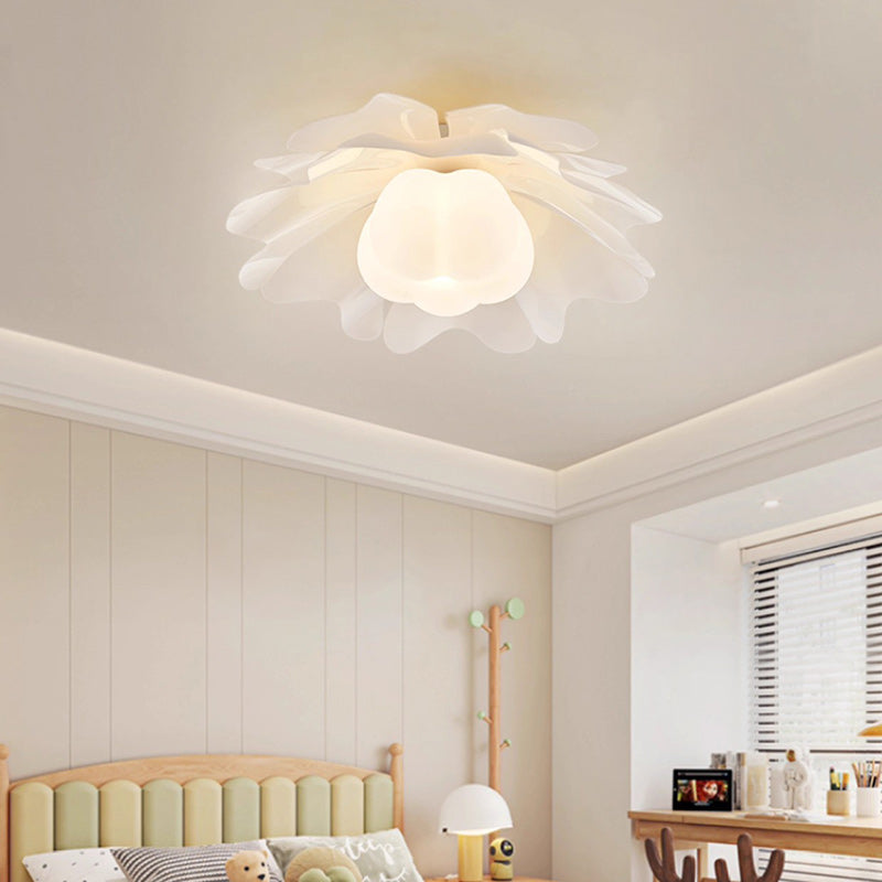Contemporary Creative Flower Pumpkin Shape Hardware Frame Acrylic Shade 1-Light Flush Mount Ceiling Light For Living Room